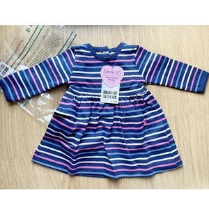 Girls' Navy Multi Stripe Classic Dress 3-6 months